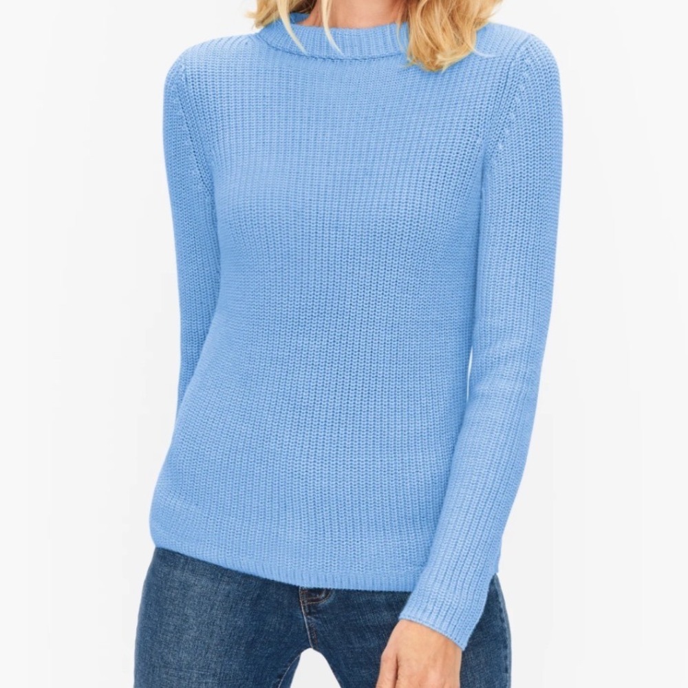 Talbots | Light Icy Blue 100% Cotton Shaker Stitch Ribbed Crewneck Sweater, M